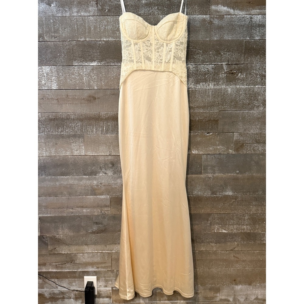 Windsor Lace Corset Maxi Dress Womens Small Cream